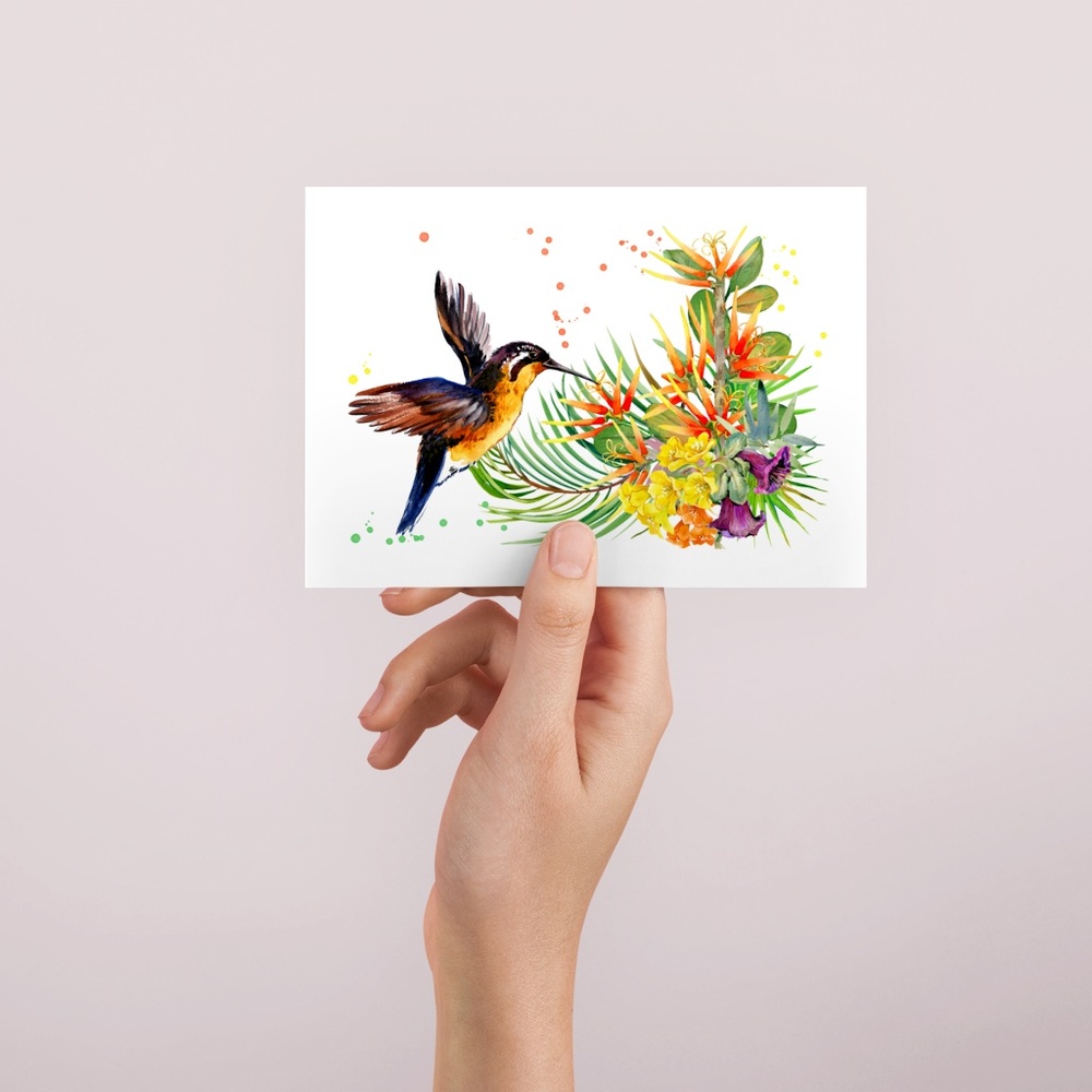 Watercolor Floral Hummingbird Colibri Wall Art Illustration Print Unframed - Picture 3 of 5